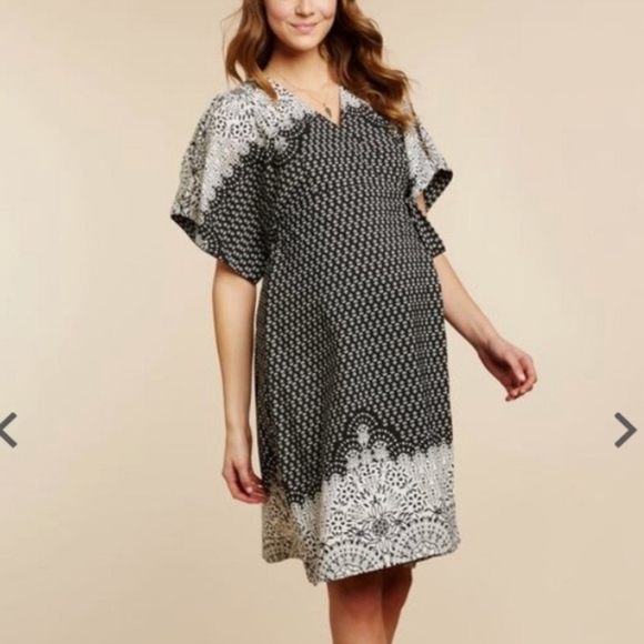 Jessica Simpson | Black White Maternity Wrap Dress with Split Sleeves Size Large - Picture 2 of 7